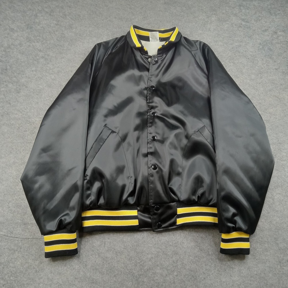Vintage Aristo Jac Jacket Mens Large Black Satin Varsity PayLine‎ West Inc USA